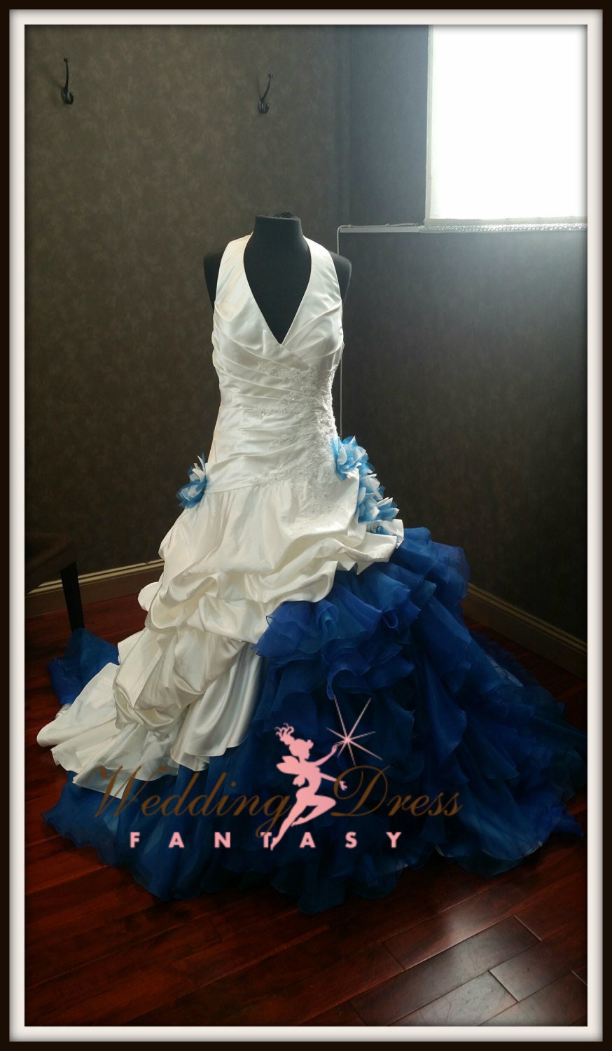 wedding dresses blue and white