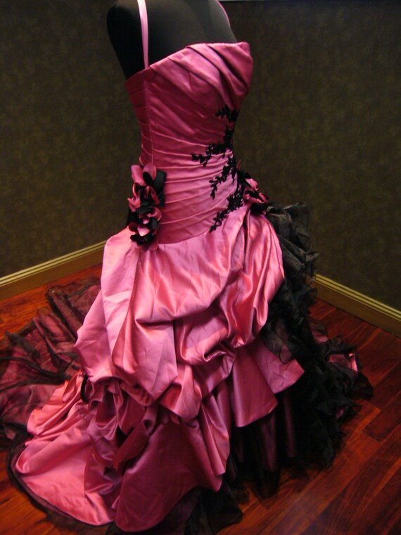 Pink And Black Wedding Dress Gothic Bridal Gown Custom Made To Etsy