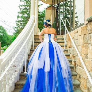 Sensational Blue and White Custom Designed Wedding Dress, Blue Bridal Gown image 5