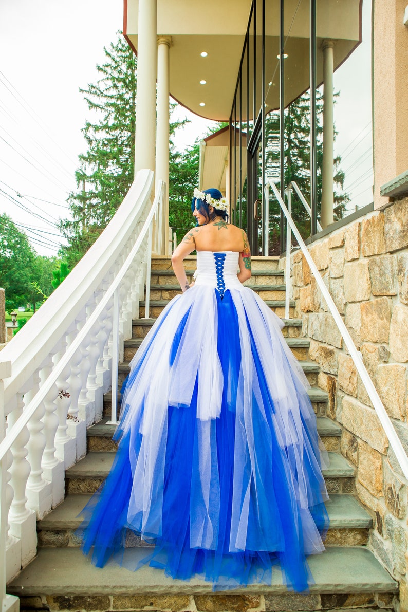 Sensational Blue and White Custom Designed Wedding Dress, Blue Bridal Gown image 5