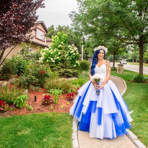 Sensational Blue and White Custom Designed Wedding Dress, Blue Bridal Gown image 4