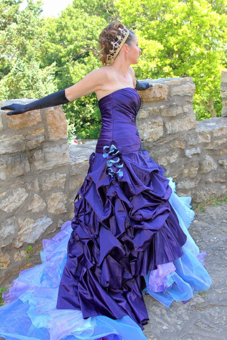 blue and purple wedding dress