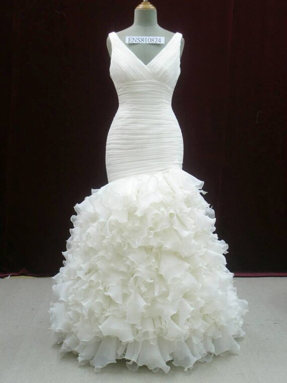 Beautiful Organza Pleated Bridal Gown With Straps Custom Made Etsy