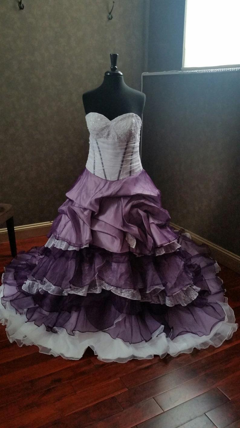 Purple and Ivory Corset Wedding Dress Sweetheart Neckline