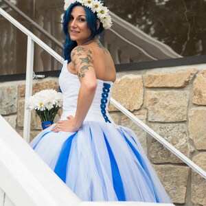 Sensational Blue and White Custom Designed Wedding Dress, Blue Bridal Gown image 7
