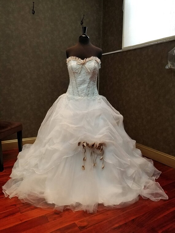 Vintage Inspired Ivory And Champagne Corset Style Wedding Etsy