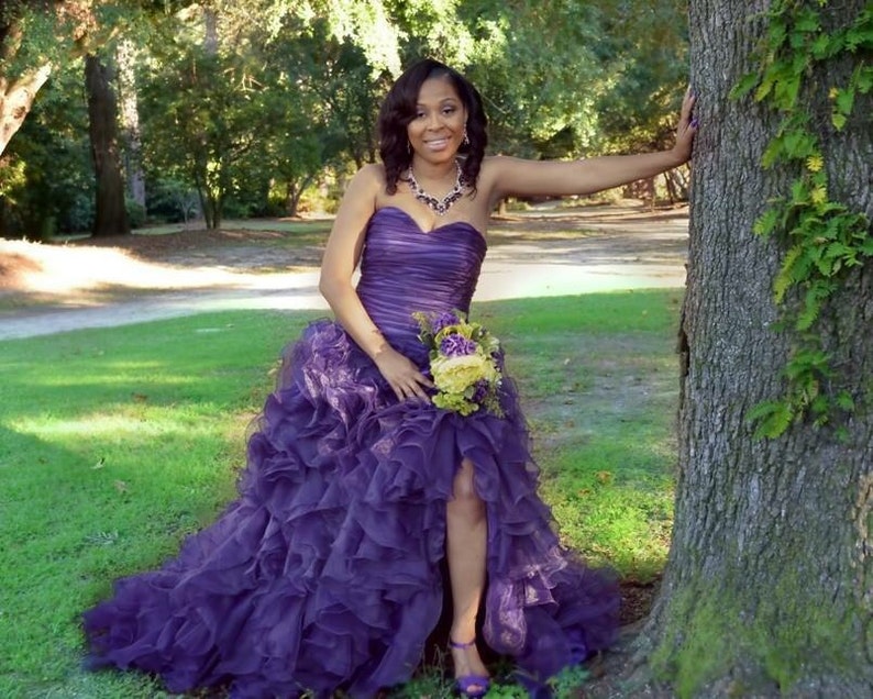 Purple Wedding Dress with Sexy Slit Sweetheart Neckline by Award Winning Wedding Dress Fantasy image 3