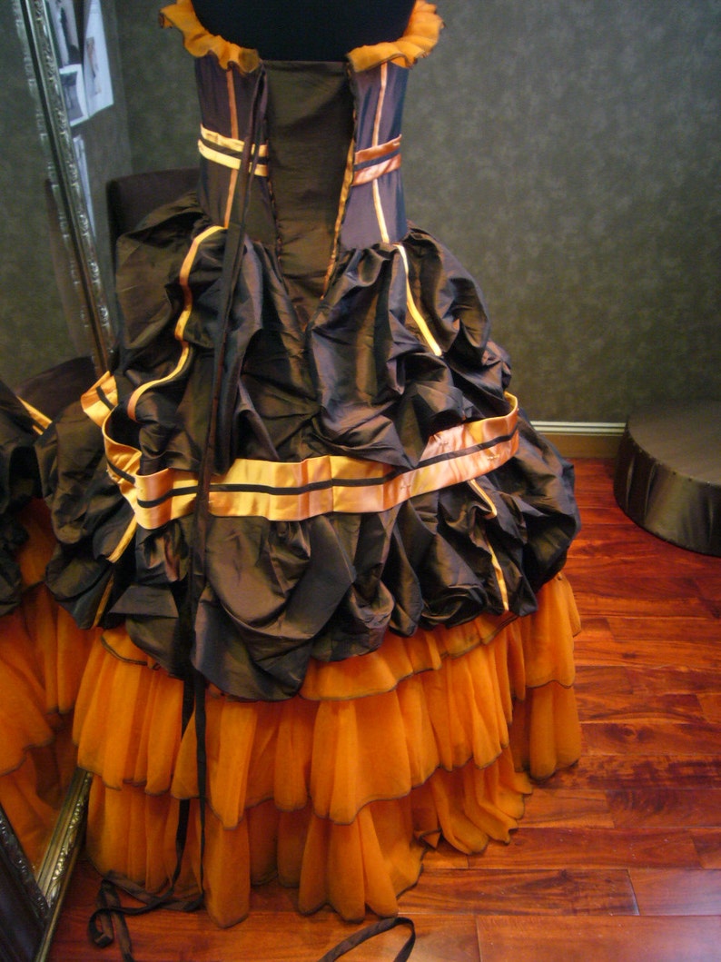 Orange and brown wedding dress