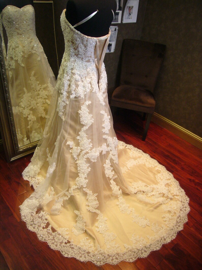 Champagne Wedding Dress With Ivory French Lace Sweatheart Neckline A
