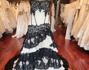 Black and Cream Gothic Corset Wedding Dress