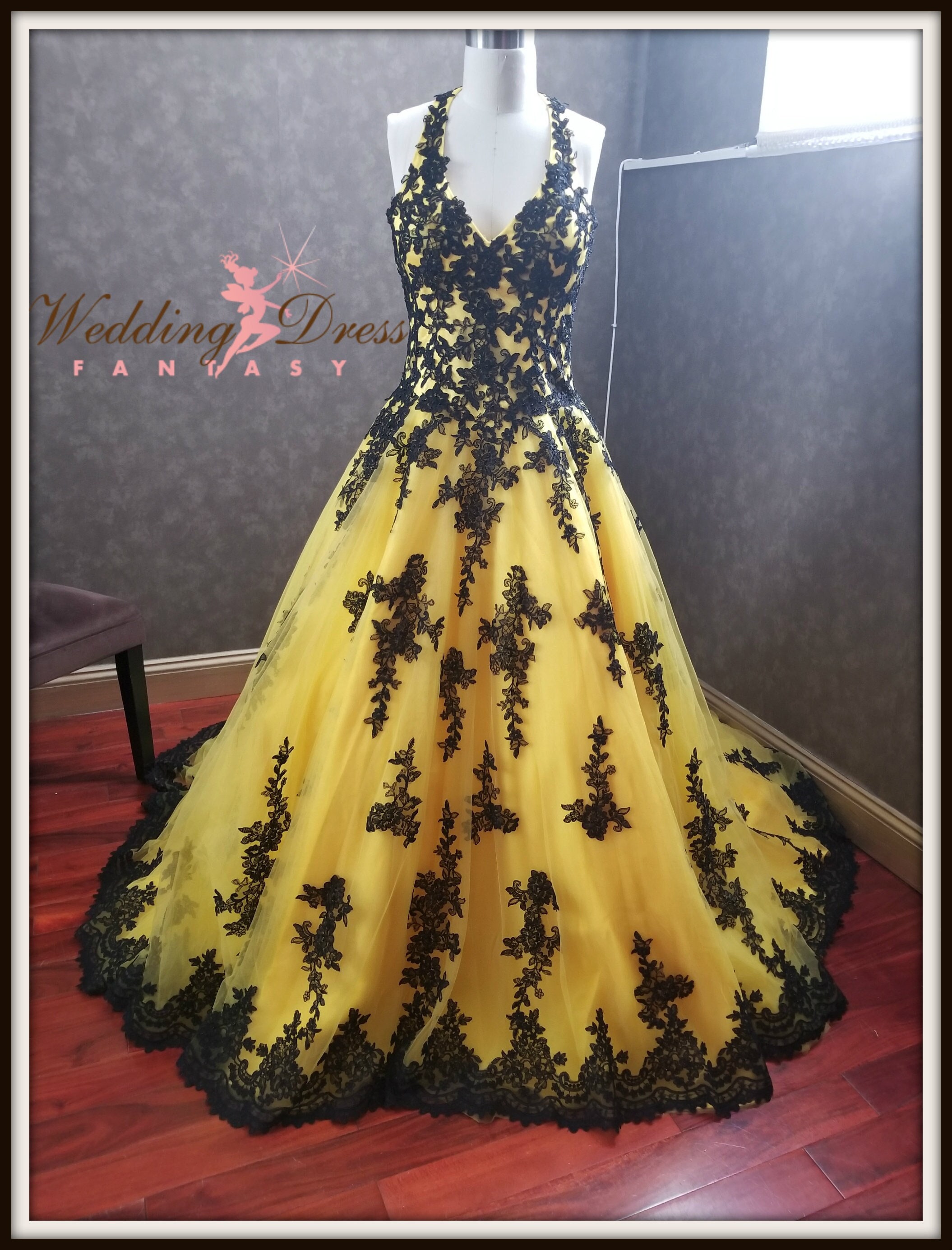 Stunning Yellow and Black Wedding Dress With Yellow Tulle and - Etsy yellow black dress