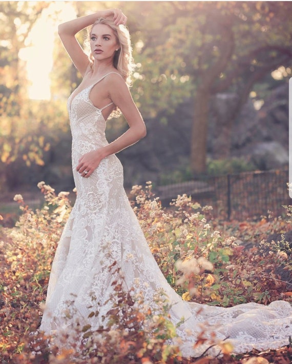 Elegant A-line V Neck Lace Appliques Wedding Dresses With Long Sleeves –  Tirdress