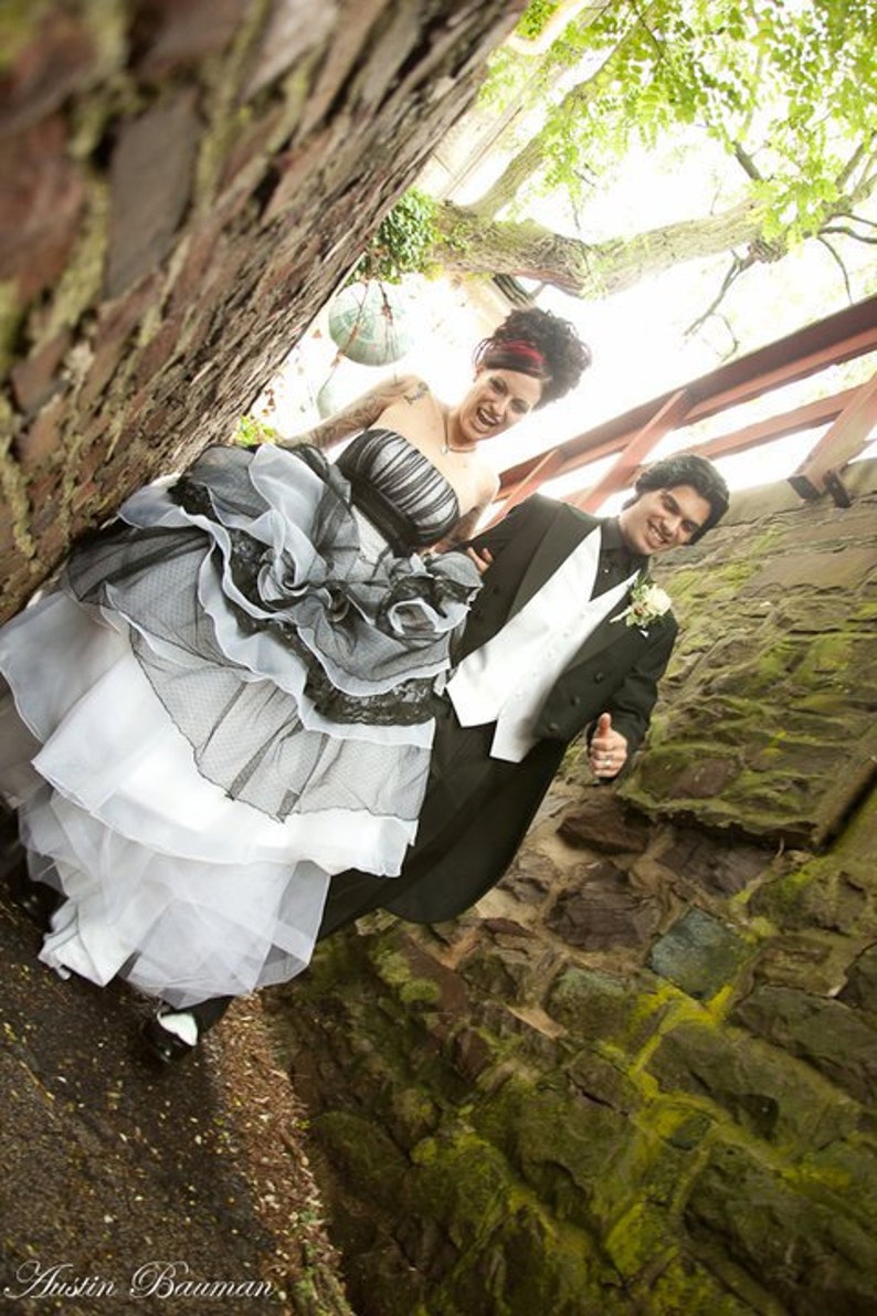 World Famous Gothic Wedding Dress in Black and White image 3