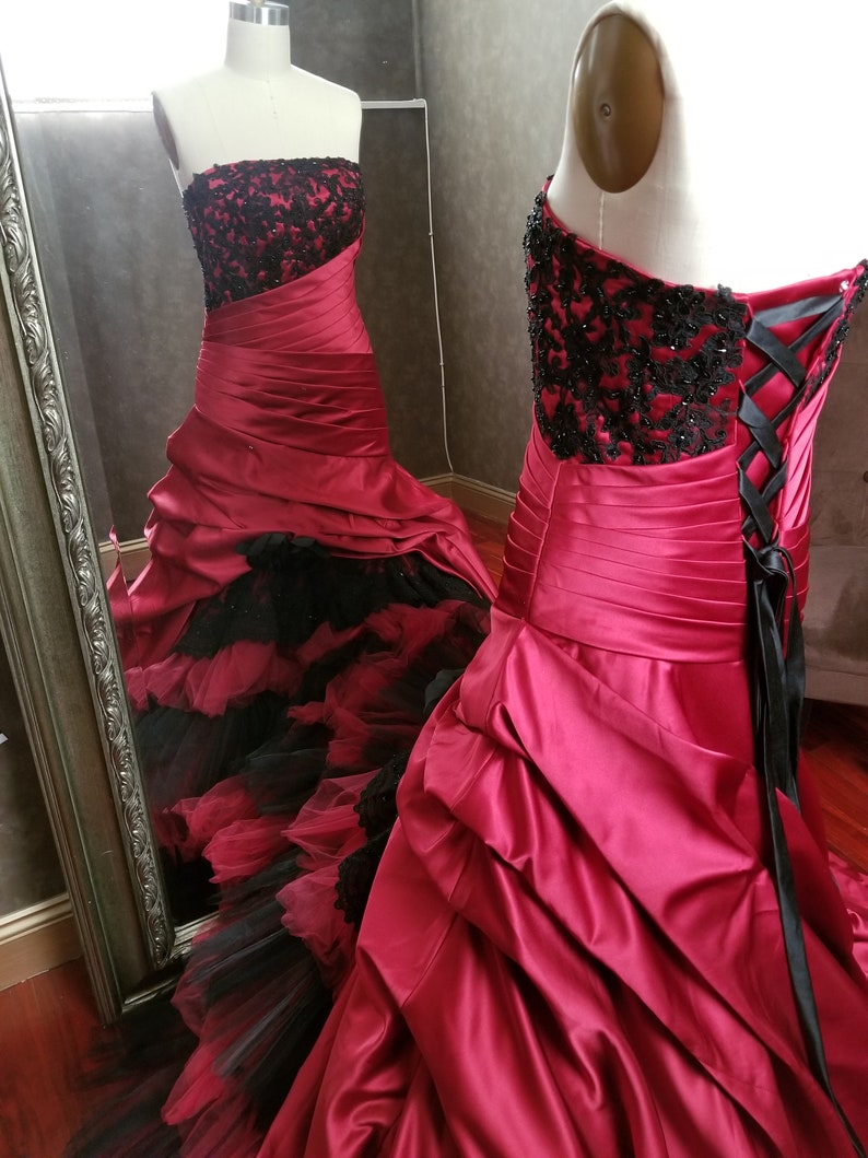 Burgundy and Black Wedding Dress Gothic Wedding Dress