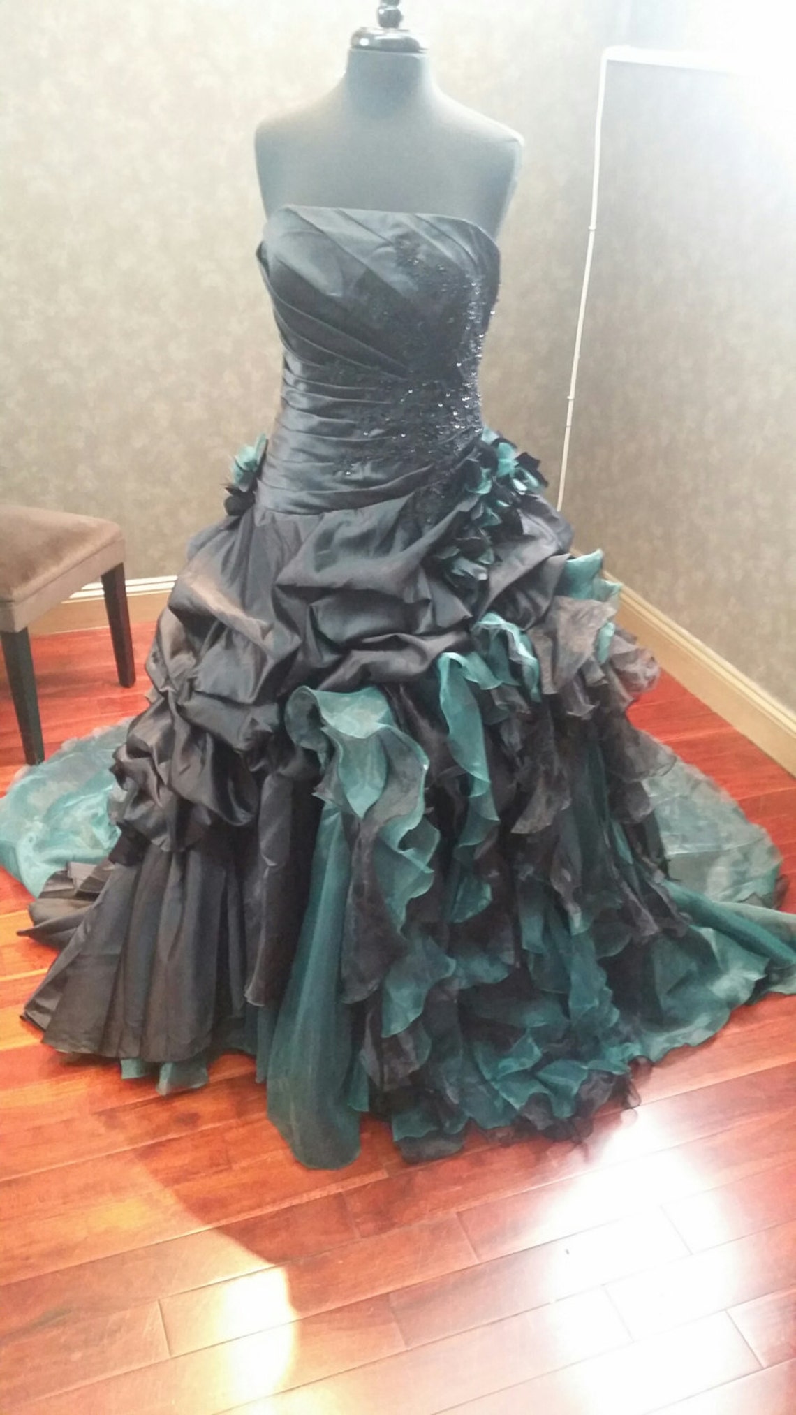 Black and Green Wedding Dress, Black Wedding Dress, Black Green Bridal ...