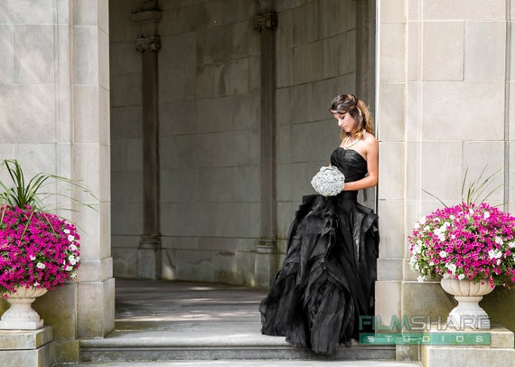 Black Wedding Dress With Organza Layers Black Wedding Gown Etsy