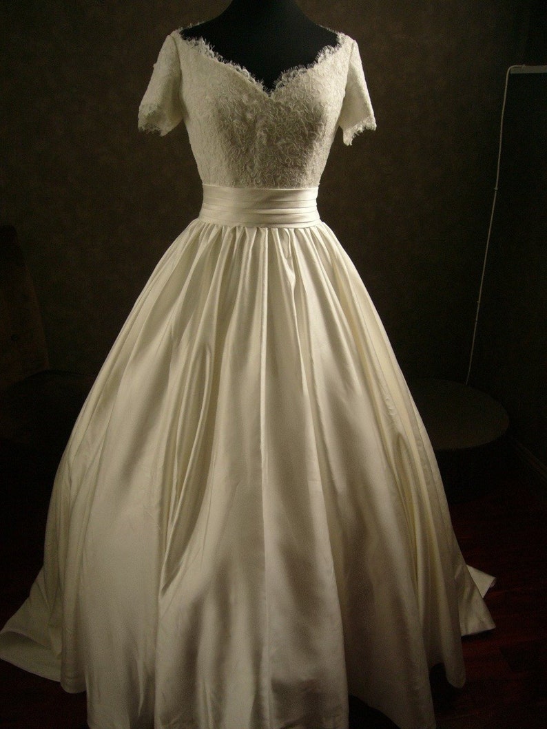 Custom Made Wedding Dress with Alencon French Lace Gathered Skirt Custom Made to your Measurements image 1