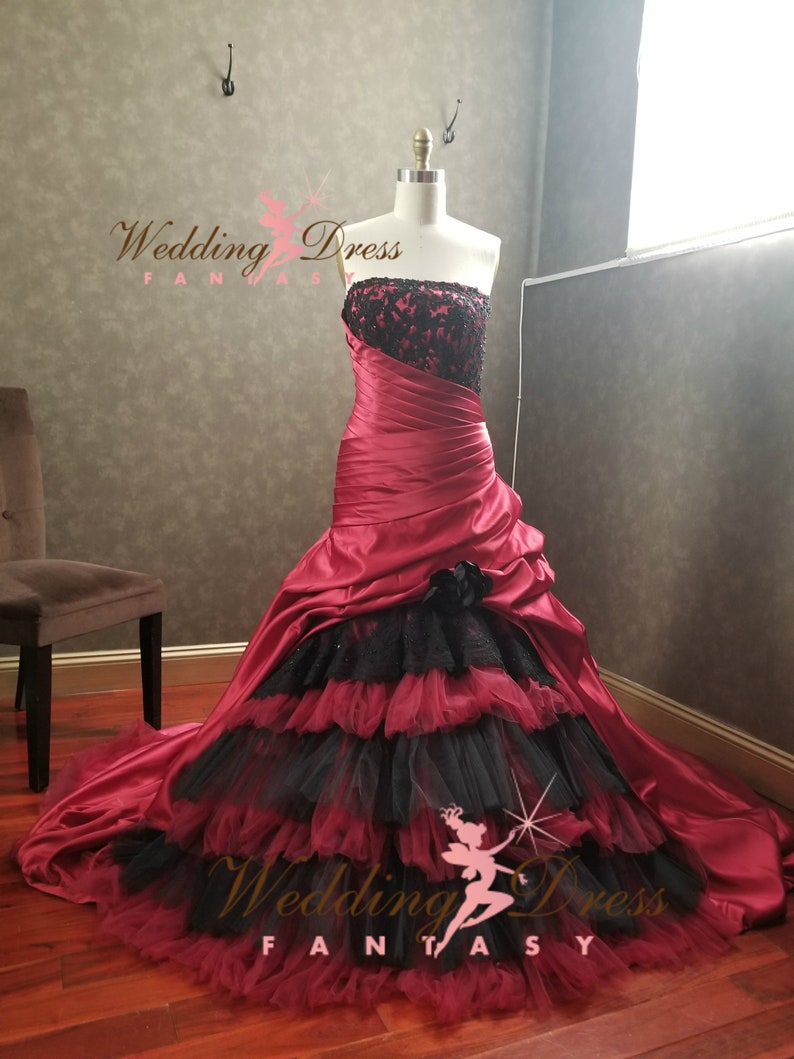 Burgundy and Black Wedding Dress Gothic Wedding Dress