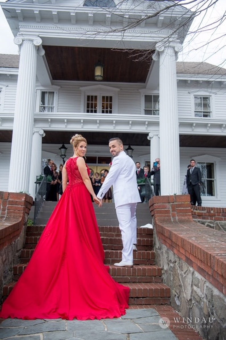 Elegant Red Wedding Dress, Red Bridal Gown, Red Wedding Gown image 3