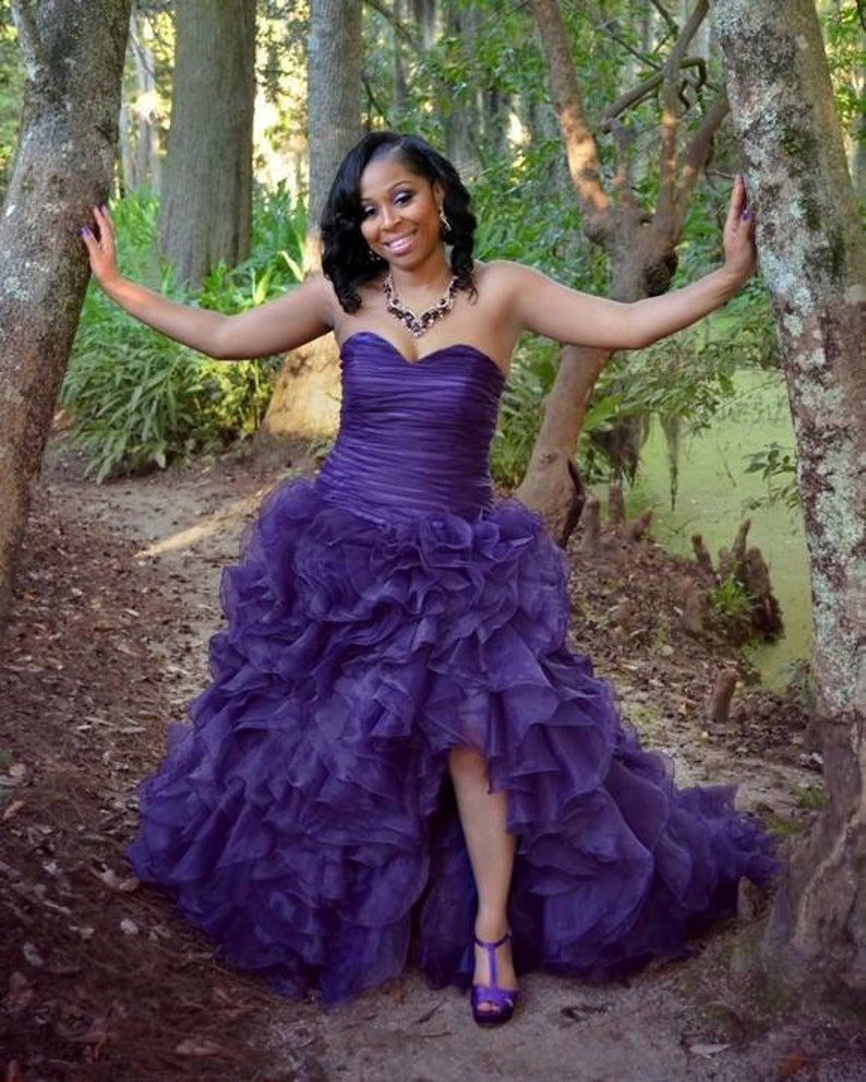 Purple Wedding Dress with Sexy Slit Sweetheart Neckline by Award Winning Wedding Dress Fantasy image 2