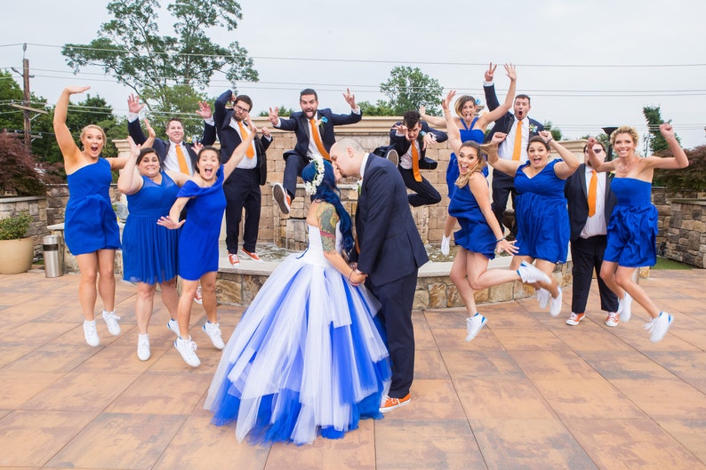 Sensational Blue and White Custom Designed Wedding Dress, Blue Bridal Gown image 10