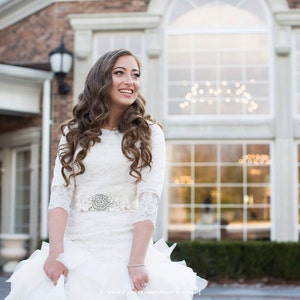 Stunning Modest Wedding Dress with Long Sleeves French Lace and Wave Organza by Award Winning Bridal Salon in Teaneck, NJ image 5