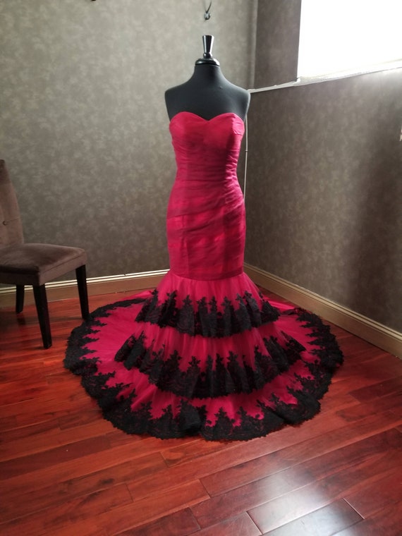 pink and black wedding dress