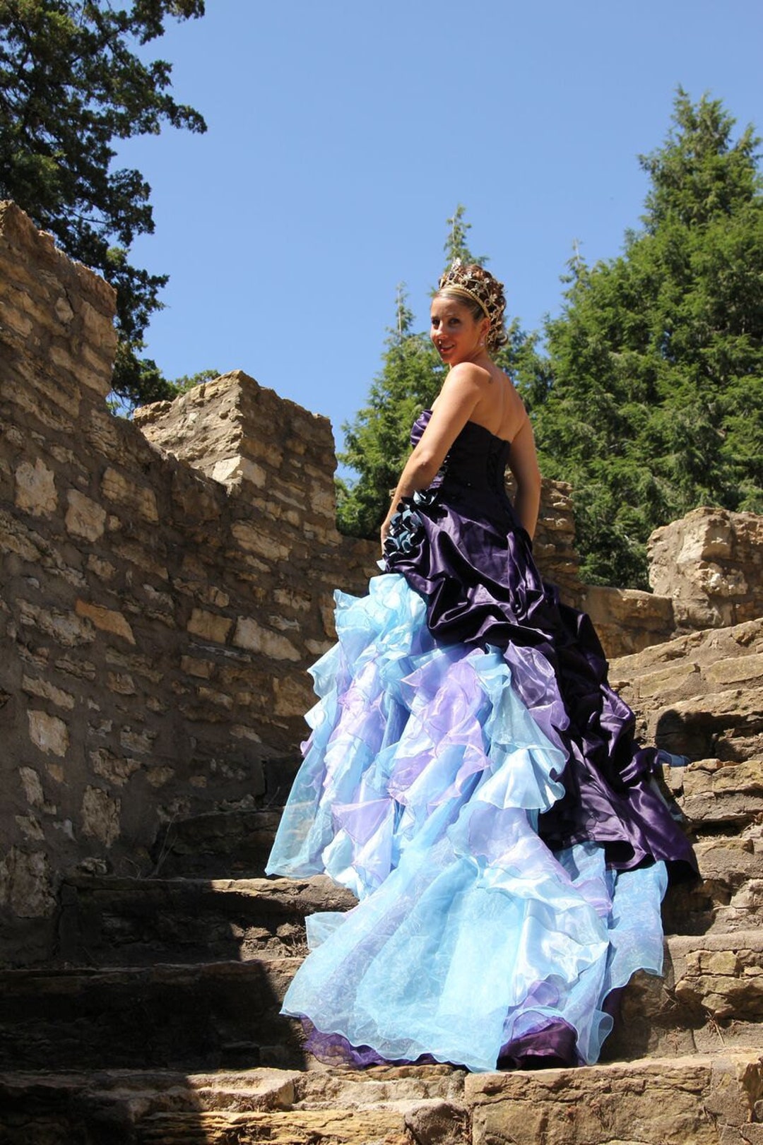 blue and purple dress