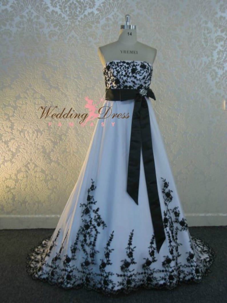 Stunning Black and White Bridal Gown Custom Made to your Measurements image 1