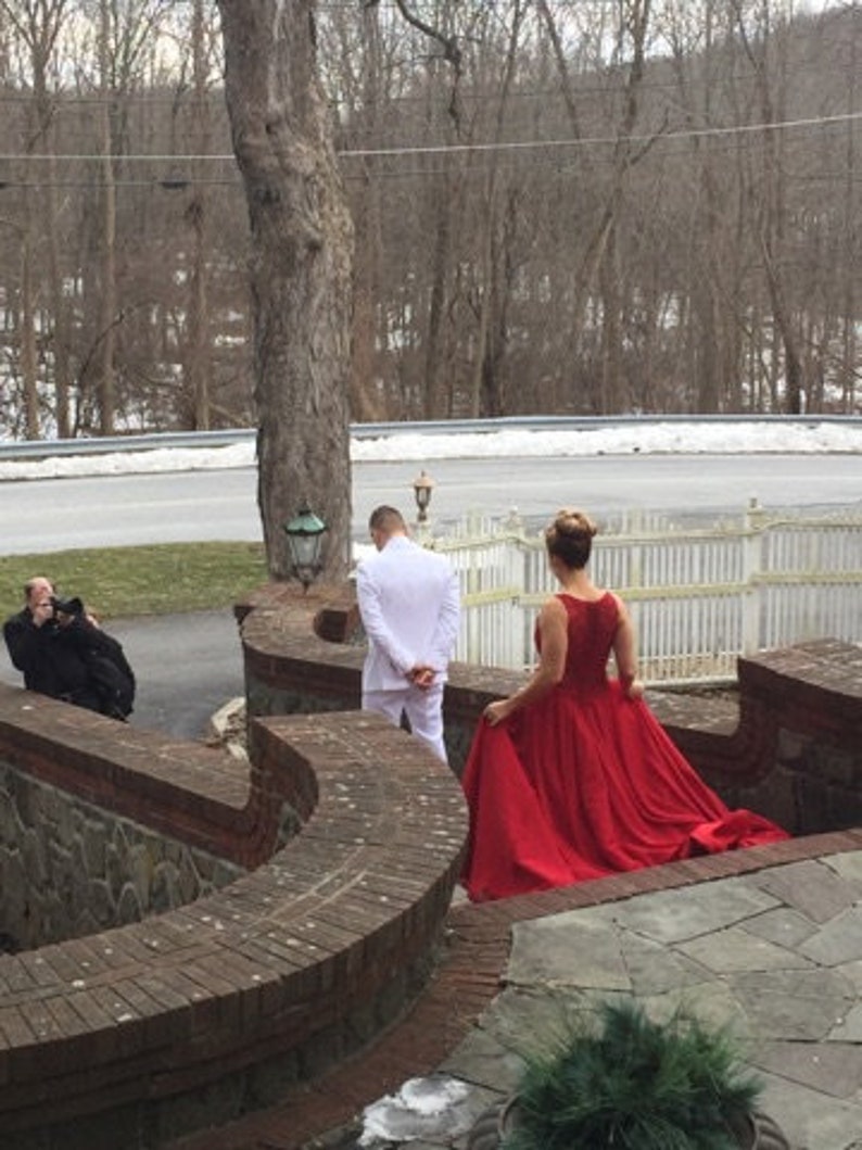 Elegant Red Wedding Dress, Red Bridal Gown, Red Wedding Gown image 8