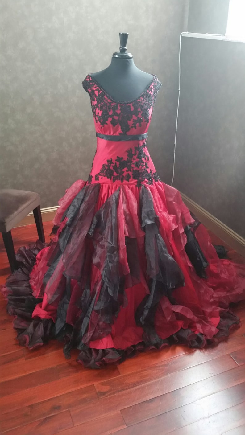 Beautiful Red And Black Wedding Dress Gothic Wedding Dress Etsy