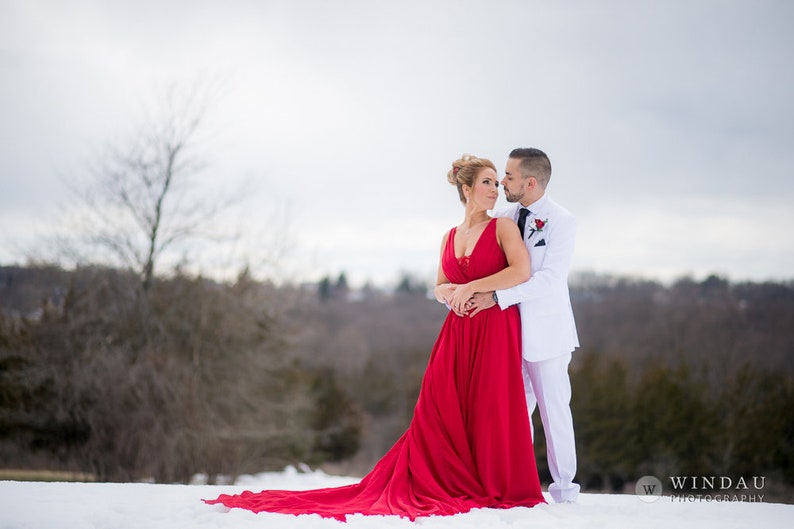 Elegant Red Wedding Dress, Red Bridal Gown, Red Wedding Gown image 6