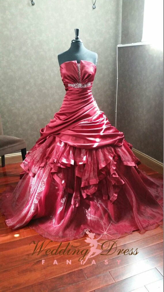 Burgundy Wedding Dress With Satin And Organza Layers Burgundy Etsy