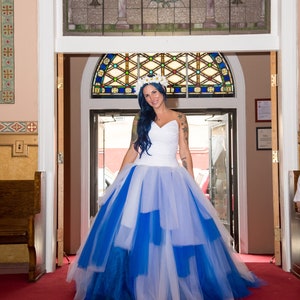 Sensational Blue and White Custom Designed Wedding Dress, Blue Bridal Gown image 8