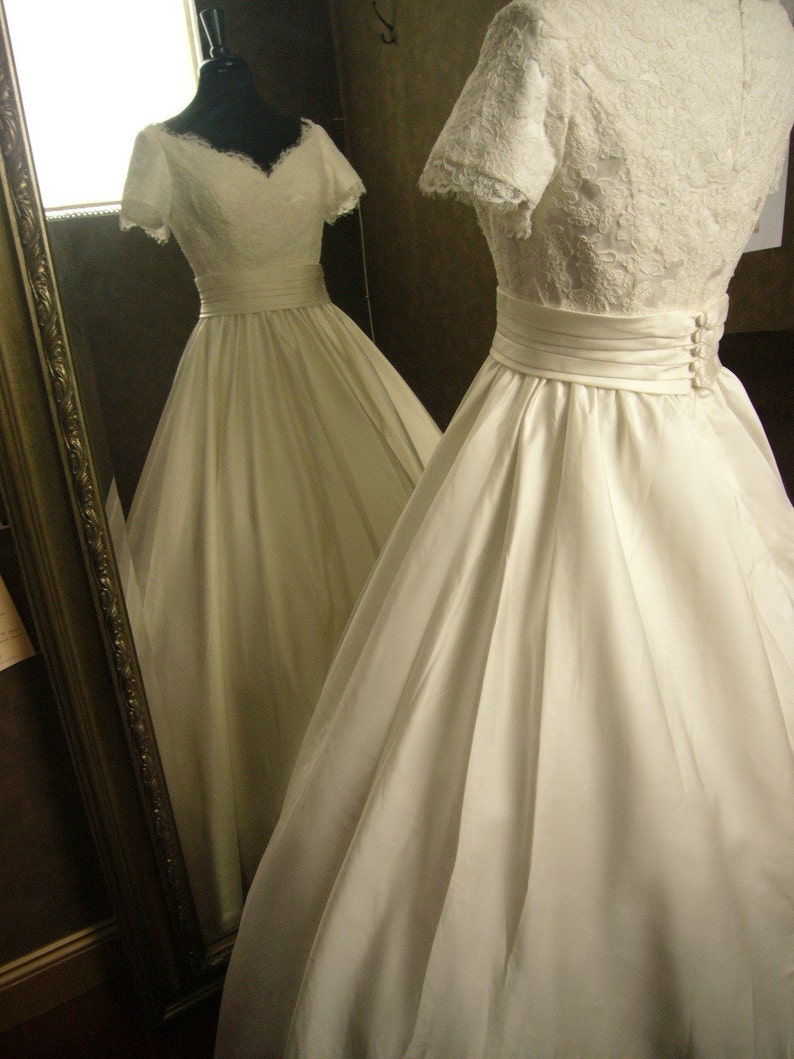 Custom Made Wedding Dress with Alencon French Lace Gathered Skirt Custom Made to your Measurements image 4