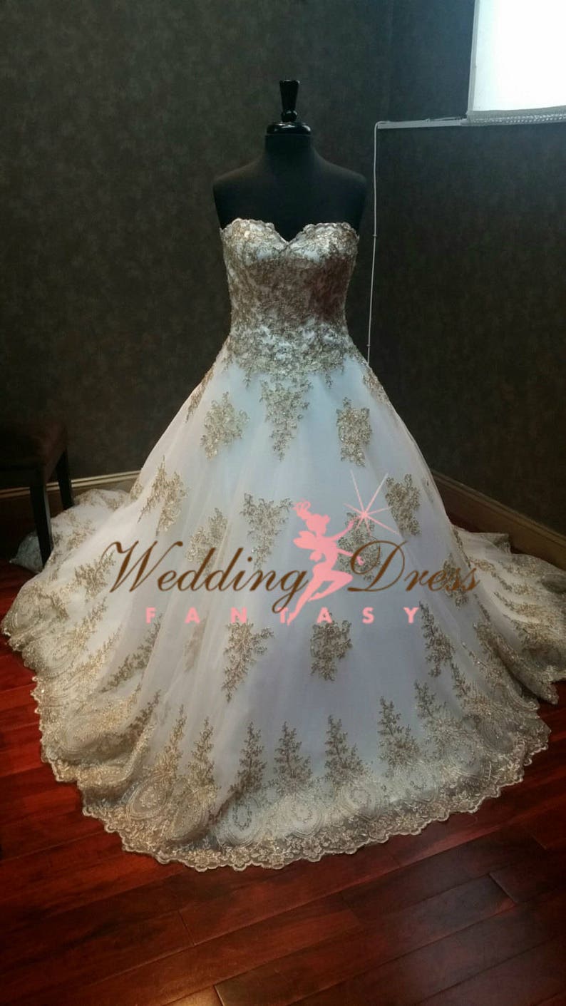 Gold and White Wedding Dress, Gold Wedding Dress, Gold Bridal Gown