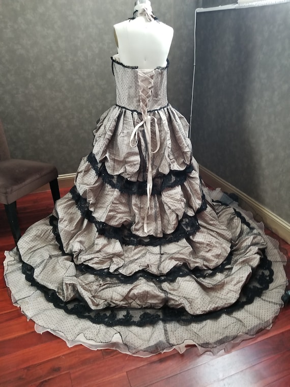 Stunning Victorian Gothic Wedding Dress in Black and Cream