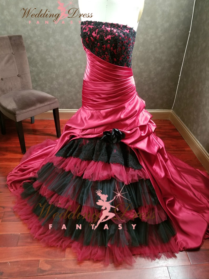 Burgundy and Black Wedding Dress Gothic Wedding Dress