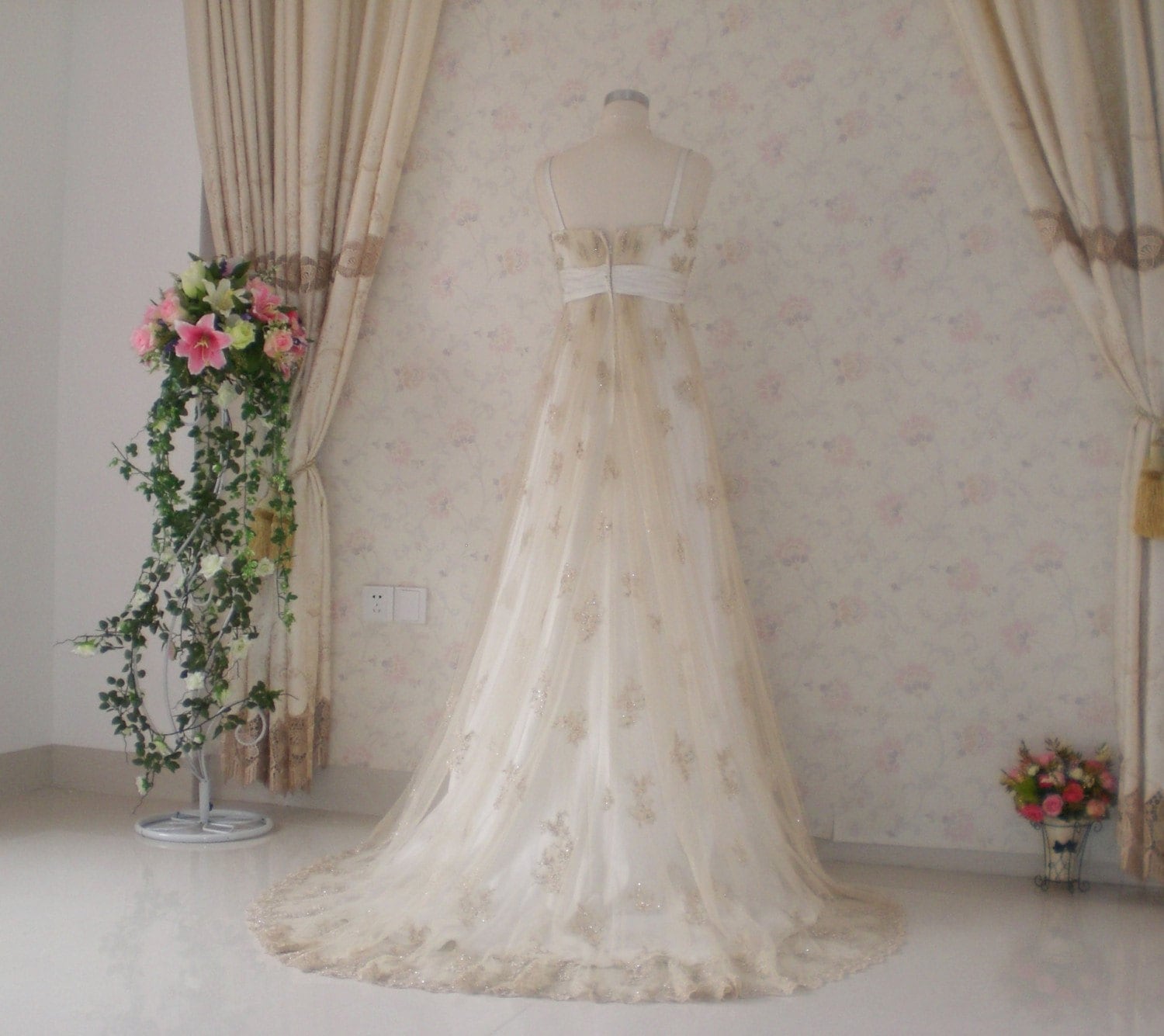 Vintage Inspired Wedding Dress With Light Gold Lace and - Etsy