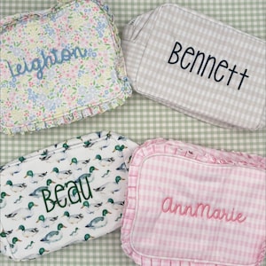 Personalized Ruffled Everywhere Bag: Custom Embroidered Travel Pouch