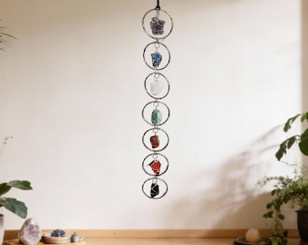 7 chakra's hangend kristal - AMETHIST KROON Handgemaakte onbewerkte edelsteen zonnevanger, boho woondecoratie