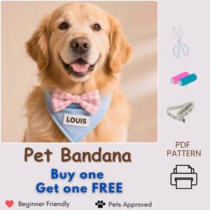 Pet Bandana Pattern with Bow Tie, Easy Sewing Tutorial, PDF Pattern, Customizable Gift for Cats and Dogs, Gift for Pets, Pet Collar