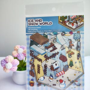 Charmante doe-het-zelfstickerkit: vier leuke thema's, waaronder Ice Snow World en Cat Cafe, 3D-scènes miniatuurdecoratiestickers, ideaal cadeau om te knutselen