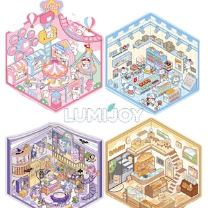 DIY-stickerset 4 thema's, konijn/beer/pony/puppy, 3D-stickerscène, doe-het-zelfstickers, miniatuursticker, leuke decoratiestickers, vakantiecadeau