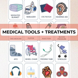 Cartes de routine médicale et besoins spéciaux | Visuels imprimables pour les visites à l'hôpital, la thérapie, l'équipement médical | PDF pour enfants neurodivergents
