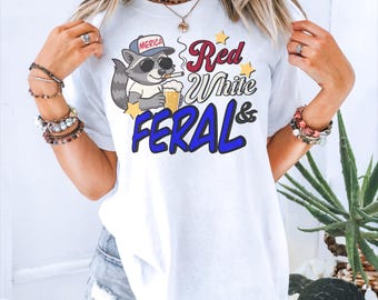 Red White and Feral Raccoon PNG, 4th Of July Shirt (Digital Download)