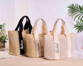 Beach Bag Personalized Burlap Tote Bag,Custom Straw Name Bags,Bridal Shower bag,Wedding Gift Tote,Beach Bag Bachelorette,Bridesmaid Proposal