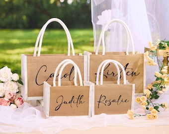 Custom Bridesmaid Gifts Bag, Personalized Burlap Tote Bag, Burlap Beach Tote Bag, Monogram Name Jute Bag, Wedding Bachelorette Party Favors