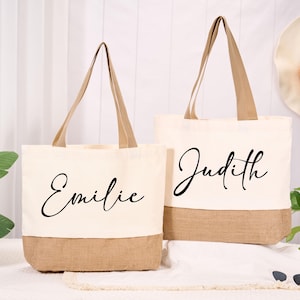 Personalisierte Brautjungfer Einkaufstasche, kundenspezifische Strandtasche, Sackleinen-Einkaufstasche, Jute-Burlap-Tasche, Vogeljungfer-Geschenk-Tasche, Hochzeitsgeschenke, Bachelorette Patry Favor