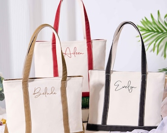 Personalized Bridesmaid Tote Bag, Custom Canvas Tote Bag, Embroidered Tote Bag, Travel Bag, Boat Tote, Bridesmaid Gifts, Bachelor Party Gift